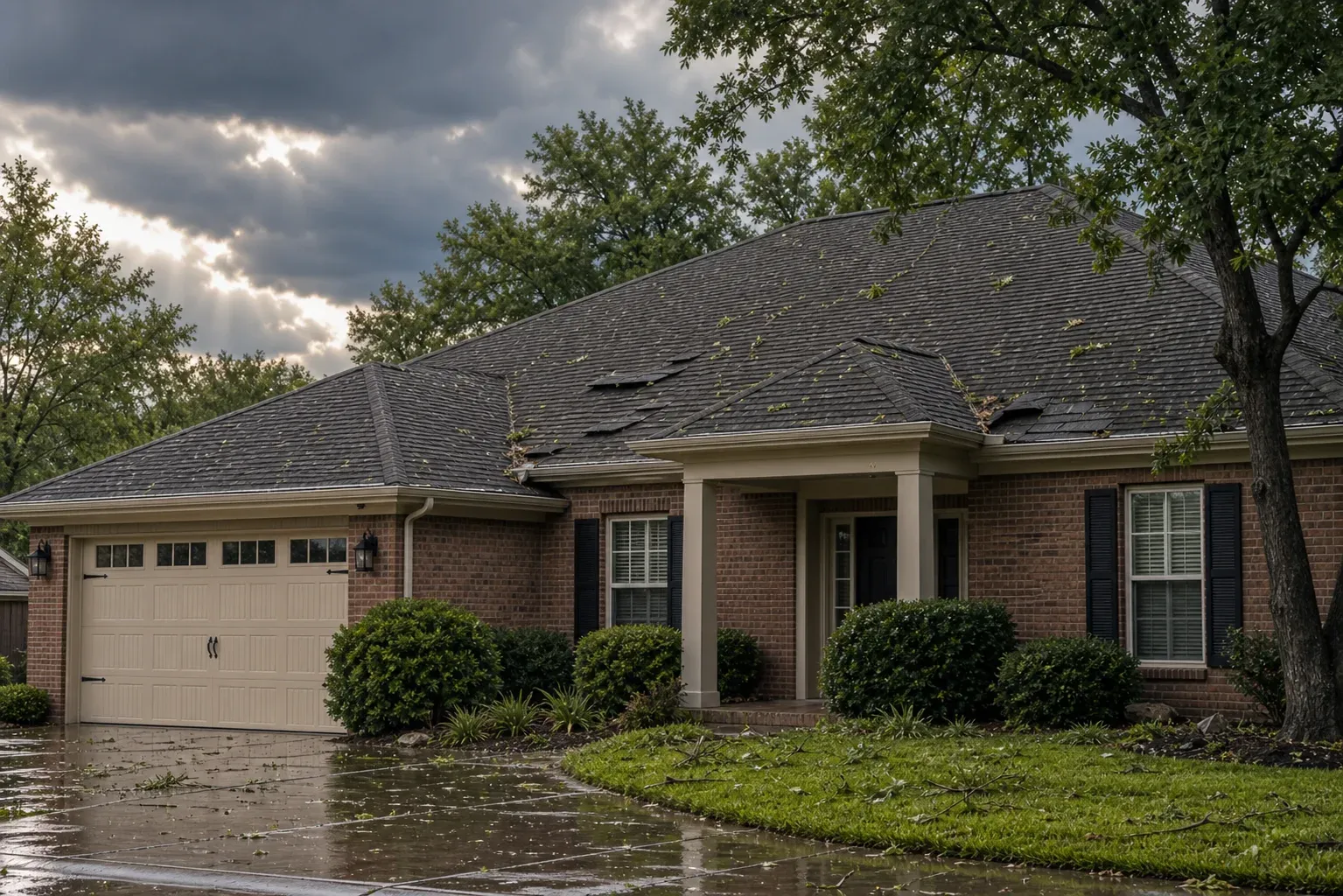 Minor storm damage on a Greensboro roof after heavy rain